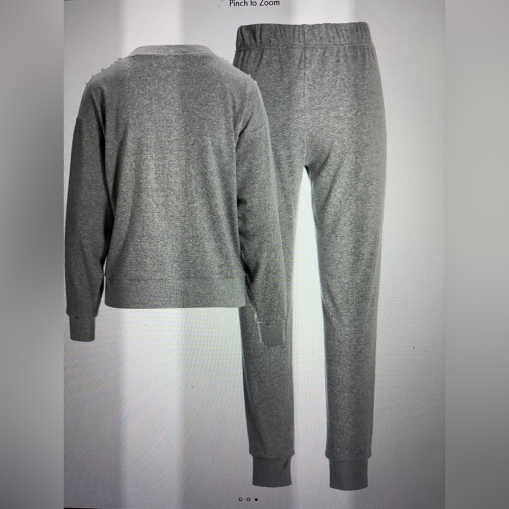 🆕Boston Proper Gray Pearl Embellished Jogger Set🩶 - Picture 3 of 13